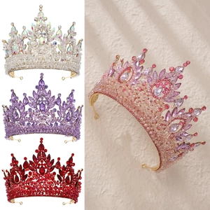Baroque Luxury Crown Tiara For Women Alloy Rhinestone Crystal Beads Vintage Bridal Wedding Banquet Party Hair Accessory