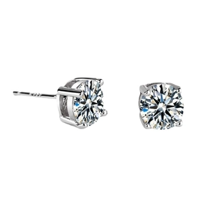 Classic S925 sterling silver four-prong stud earrings with round cubic zirconia stones