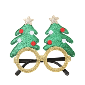 Christmas tree party glasses with golden sequins and green glitter trees for festive events