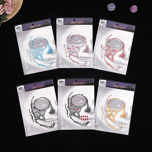 Halloween skull face gems stickers in six colors for party makeup and festive body art