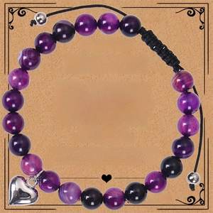 Purple zebra stone bracelet with silver heart charm on teacher appreciation card
