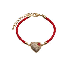 Adjustable red woven heart bracelet with gold plating and sparkling zircon stones for women