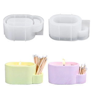Silicone mold set for oval matchbox storage and candle holder with finished samples
