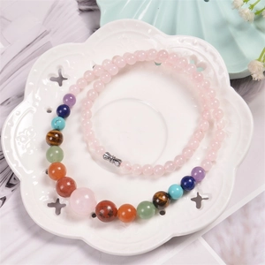 Bohemian 6mm rozenkwarts ketting met kleurrijke chakra agaat kralen en metalen sluiting