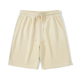 Unisex heavy weight waffle knit athletic shorts in apricot with drawstring waist