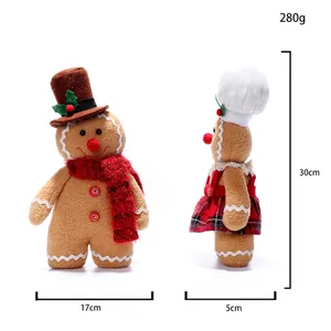 Christmas gingerbread man plush doll set with chef hat and scarf, 30cm festive decor