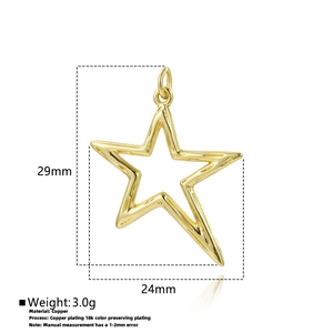 Detail of 18k gold plated copper star pendant showing dimensions 29mm x 24mm
