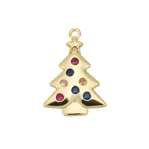 Golden Christmas tree pendant with colorful zircons and star top for DIY jewelry