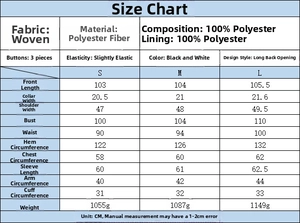 Detailed size guide for black and white plaid long plush coat with precise measurements