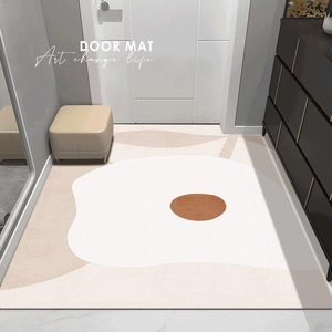 Abstract modern non-slip entry door mat with beige and brown geometric art pattern