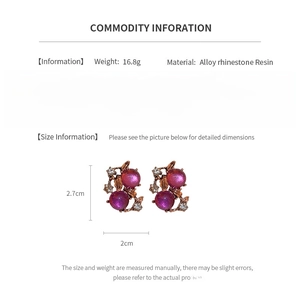 Detailed spec sheet showing vintage flower earrings with alloy and resin material data
