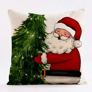 Christmas cushion cover with Santa print in linen fabric for home decor holiday pillows