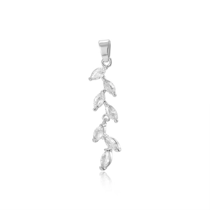 Elegant 18k silver plated wheat leaf pendant featuring marquise cut zircon stones