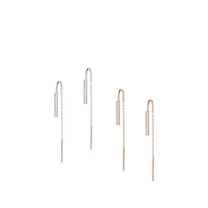 Elegant S925 sterling silver long drop earrings in silver and rose gold with clear zircons