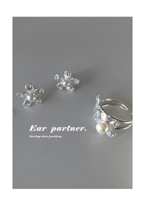 Detailed macro view of silver flower ring with white pearl and textured metal petals