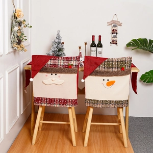 Christmas Chair Covers Santa Claus Snowman Flannel Fabric Dining Room Restaurant Party Decor Seat Back Protectors