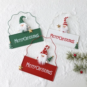 Christmas Welcome Door Sign Iron Metal Fabric Hanging Plaque Santa Gnome Snowman Elk Ornament Rustic Wall Yard Decor