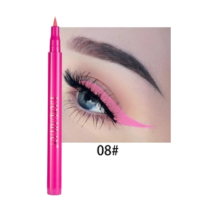 Macro view of waterproof pink liquid eyeliner with fine tip and eye makeup effect