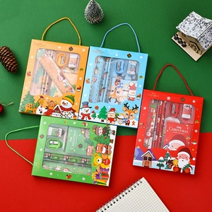 Christmas Stationery Set For Kids School Student Gift Box Cartoon Santa Claus Pencil Ruler Eraser Sharpener Supplies