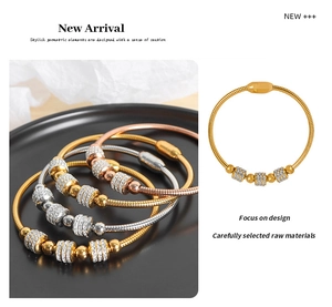 Detailed view of luxury snake chain bracelets with sparkling pavé rhinestone beads in 3 colors