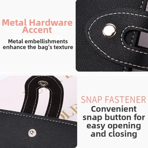 Macro view of black litchi grain leather texture and durable silver snap fastener detail