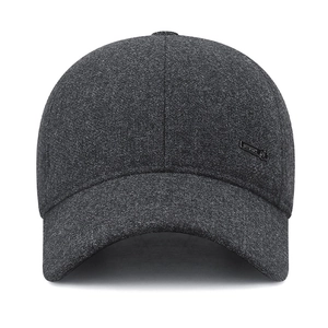 Winter men's thickened wool baseball cap in dark gray with ear flaps and SPORT logo