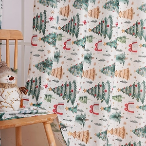 Christmas theme blackout window curtains with festive trees and snowflake patterns