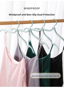 Detail of travel hangers with anti-slip grooves for holding multiple camisole straps