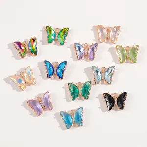 Butterfly Pendants Gradient Crystal Glass Brass Jewelry Making Charms Gold Plated Zirconia Animal Tiny DIY Accessories
