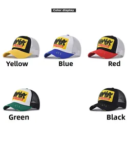 Close-up of NEW YORK 3D embroidered trucker hats in multiple colors with mesh back