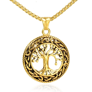 Tree Of Life Pendant Necklace Stainless Steel Hollow Round Celtic Knot Vintage Jewelry For Men Women
