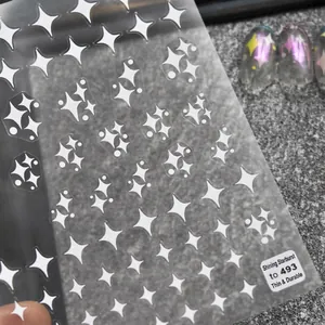 5D embossed white star nail stickers with 45-degree angle view and 3D texture details