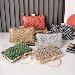 Luxurious V-shaped rhinestone evening clutches in various colors with metal handles