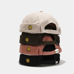Cotton miki hats with smile embroidery and metal buckle in four assorted colors