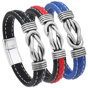 Men Woven Leather Bracelet With Alloy Infinity Knot And Magnetic Clasp Fashion Casual Jewelry