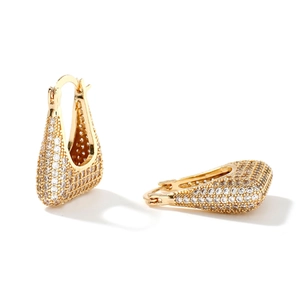 Gold-plated hoop earrings with micro-paved clear cubic zirconia for a luxury look