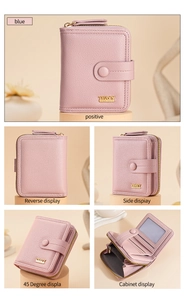 Vista dettagliata dell'interno del portafoglio rosa con scomparti per carte e zip oro