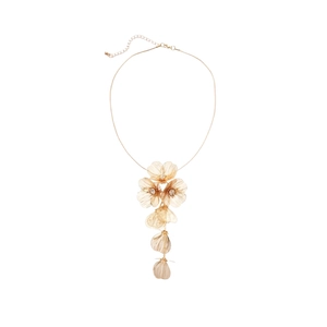 Elegant gold flower tassel necklace set with hollow petals and diamond accents