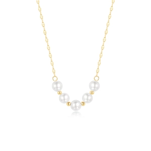 Elegant gold titanium steel necklace with five pearls in a U-shaped smile arrangement