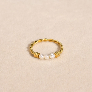 French Minimalist Twist Rope Ring Stainless Steel 18K Gold Plated Simulated Artificial Pearl Irregular Fashion Jewelry For Women
