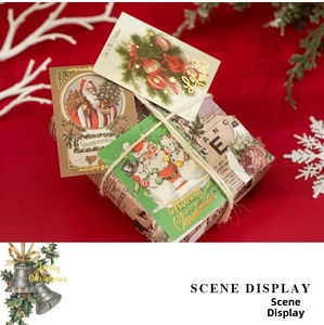 Macro detail of Christmas washi stickers with vintage paper texture and gold foil accents
