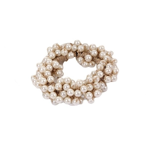 Élastique à cheveux doré tissé avec perles blanches denses et fini brillant