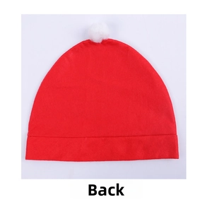 Rear view of festive red car seat headrest cover shaped like a Santa hat with white pom pom