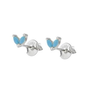 Detailed view of S925 sterling silver leaf earrings with turquoise inlay and butterfly backs