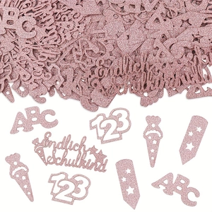 Rose gold glitter confetti set with stars and Endlich Schulkind text for school parties