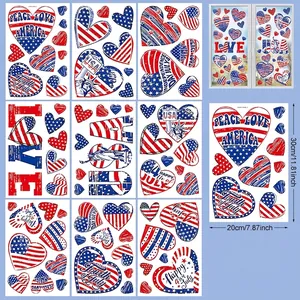 9 Blatt Fensterbilder zum US-Unabhängigkeitstag mit Sternen und Streifen Herzmotiven