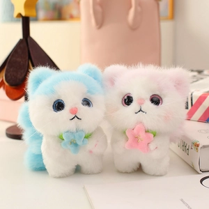 Kawaii Plush Cat Keychain Pendant Soft Angel Kitty With Flower Wings For Bag Charm Backpack Ornament Cute Cartoon Animal Doll