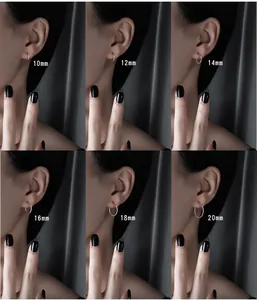 Detail view of S925 silver hoop earrings in sizes from 10mm to 20mm for comparison