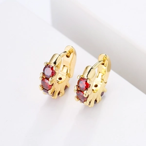 Elegant 18K gold plated C-shaped earrings with micro-set red zircon gemstones