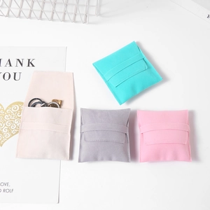 Square velvet jewelry pouches in macaron colors for ring and pendant storage